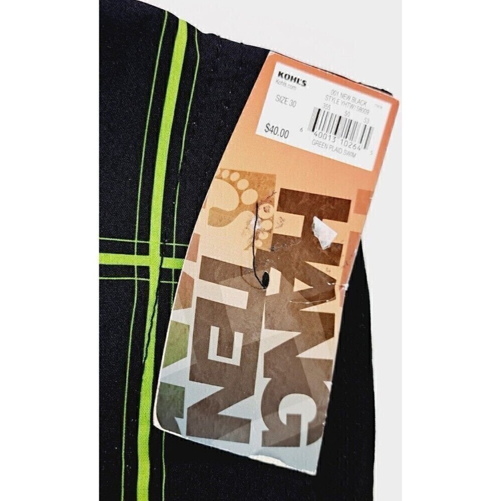 HANG Ten 10 Mens Board Shorts Surf Swim White Green Black Size 30 Side Pocket - Picture 6 of 7